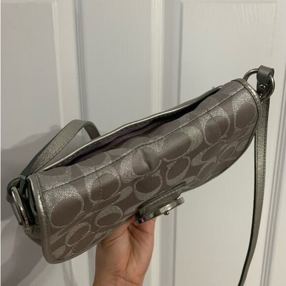 COACH Gray Silver Signature Canvas Crossbody - Picture 8 of 12